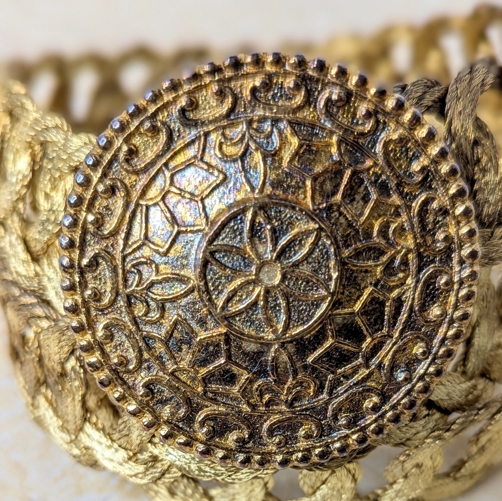Vintage Grecian 18k Gold Plated Woven Wire Handmade Belt & Buckle - Picture 12 of 12